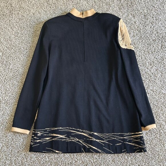 St. John Womens L Collection Black & Beige Elephant Intarsia Knit Tunic Sweater - Picture 5 of 11